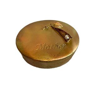 Vintage Cast Aluminum Pewter Lidded Trinket Box Floral & Pearl Mother